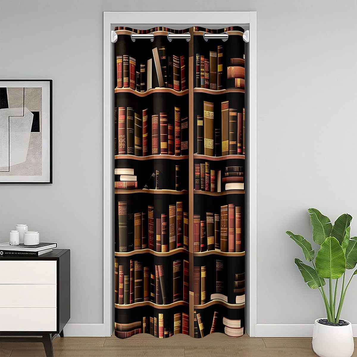 Erosebridal Bookshelf Door Curtain for Doorways,Vintage Educational Bookcase Blackout Curtain,Classic Library Books Doorway Curtain,Retro Academic