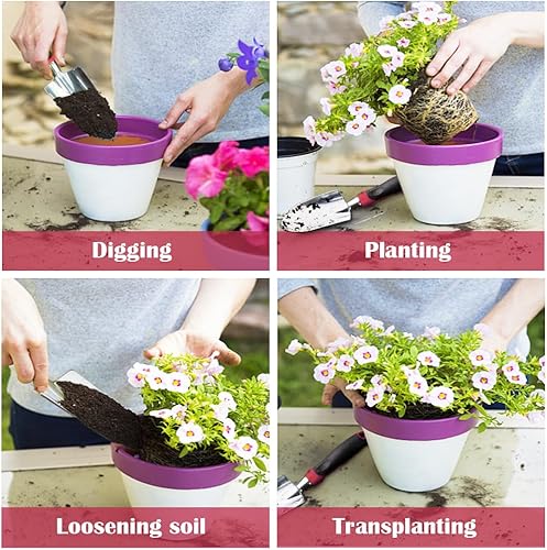 Miniatura 6 de Paletas de mano de jardín de acero al manganeso de alta resistencia, pala y planta, color negrorojo