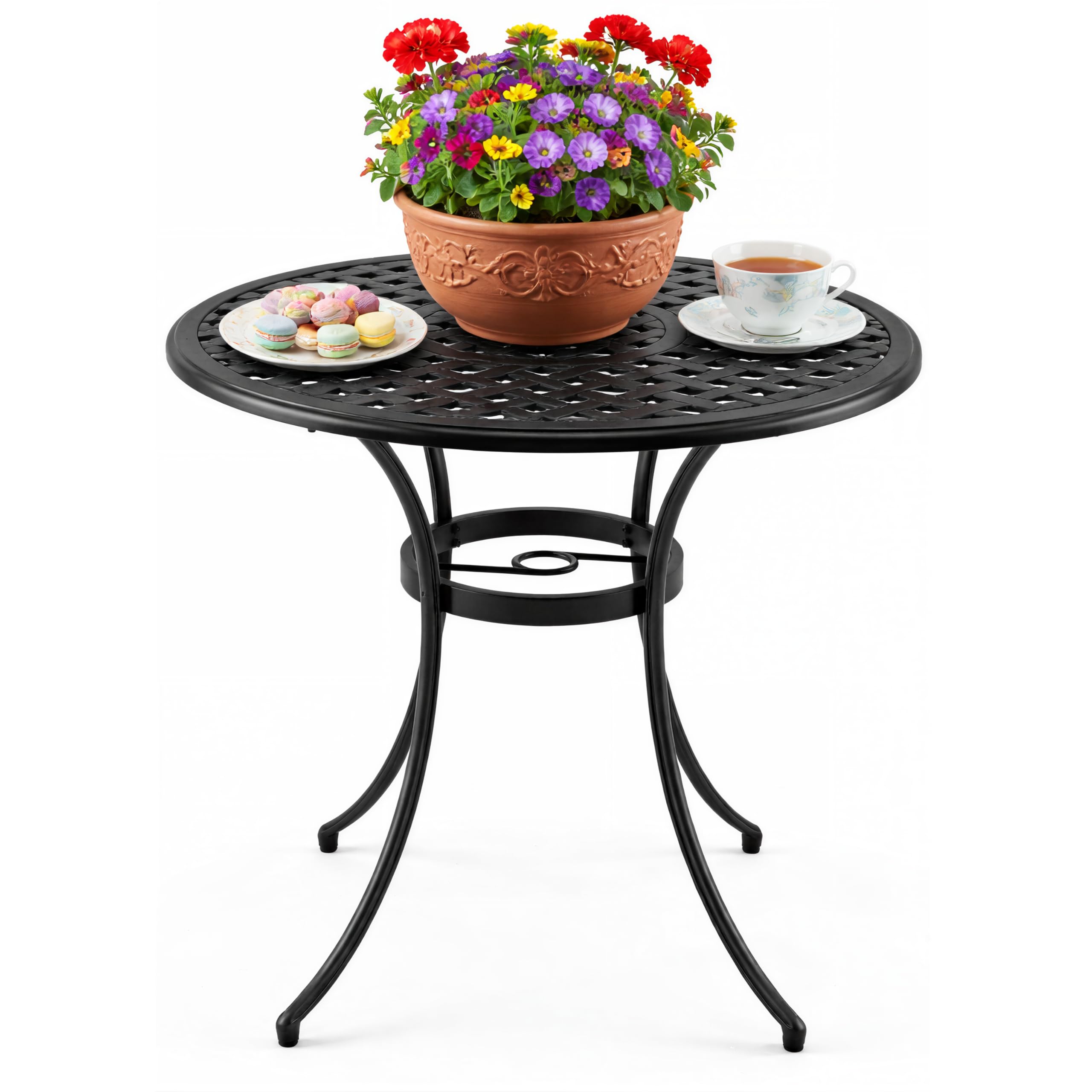 Centurion PREGO Outdoor Garden Table 70cm Round Cast Aluminium Black Bistro Patio Table, Rustproof Weather Resistant Metal Furniture for Balcony, Decking, Terrace