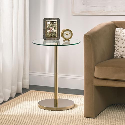 Miniatura 41 de mDesign Mesa de noche lateral o extremo superior de cristal, pequeña y moderna mesita de noche de metal con acento redondo para sala de estar,