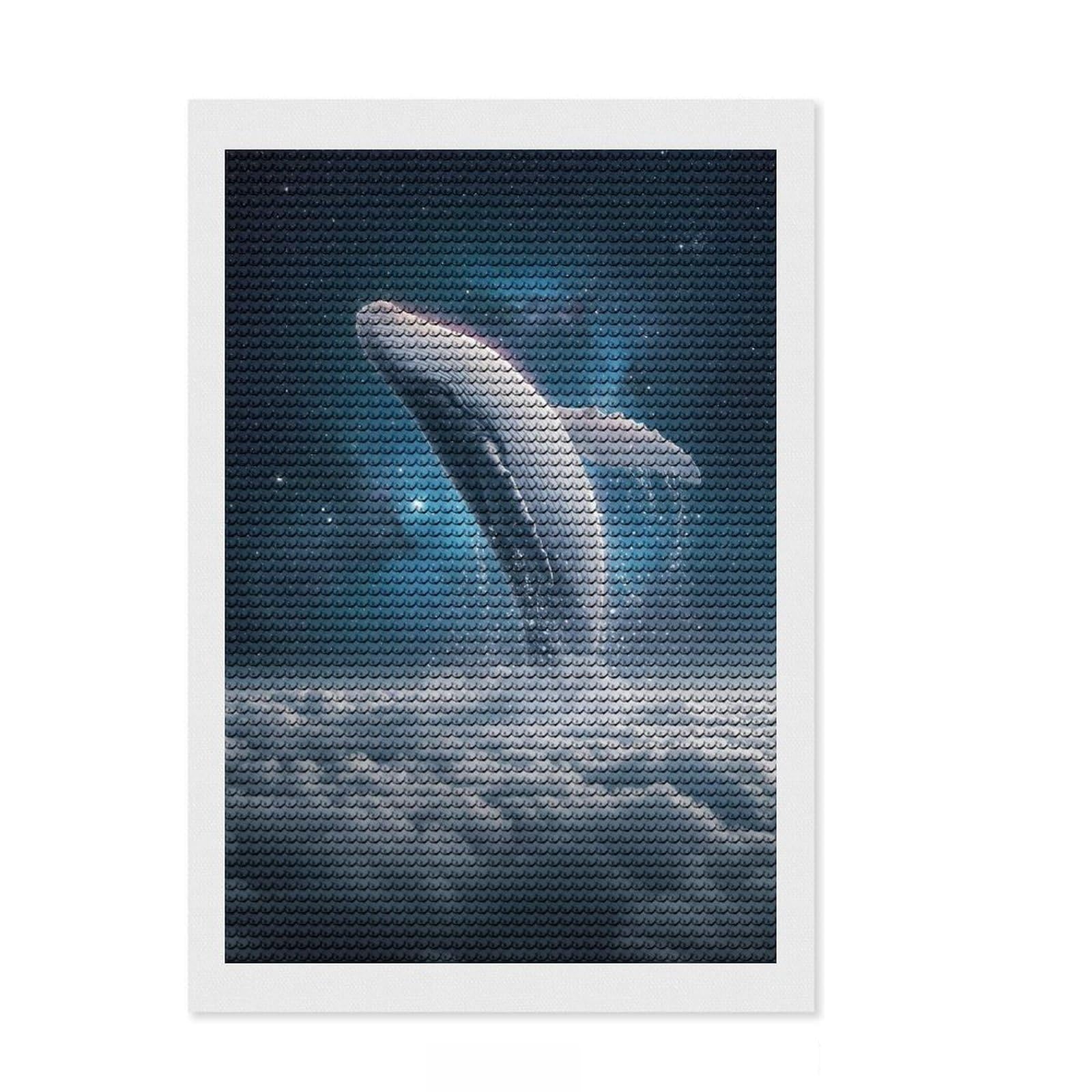 Junmoney Whale Breaching Through Clouds Into Space Diamond Art Canvas 8"x12", for Women, Sparkling Round Gems, Gift Idea, Boho Decor, Satisfying Creative Project