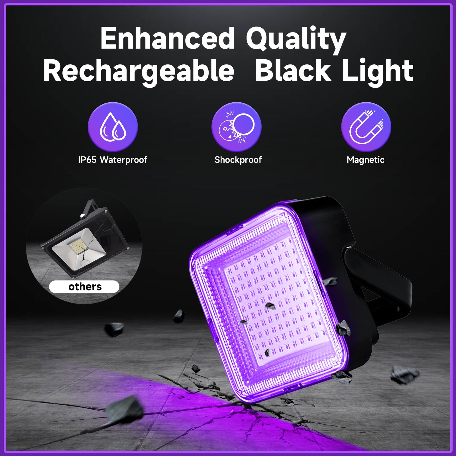 Luce nera ricaricabile, luce UV dimmerabile, 120 LED ultravioletti, adatta per feste al neon, Halloween, body painting, vernice UV, effetto fluorescente