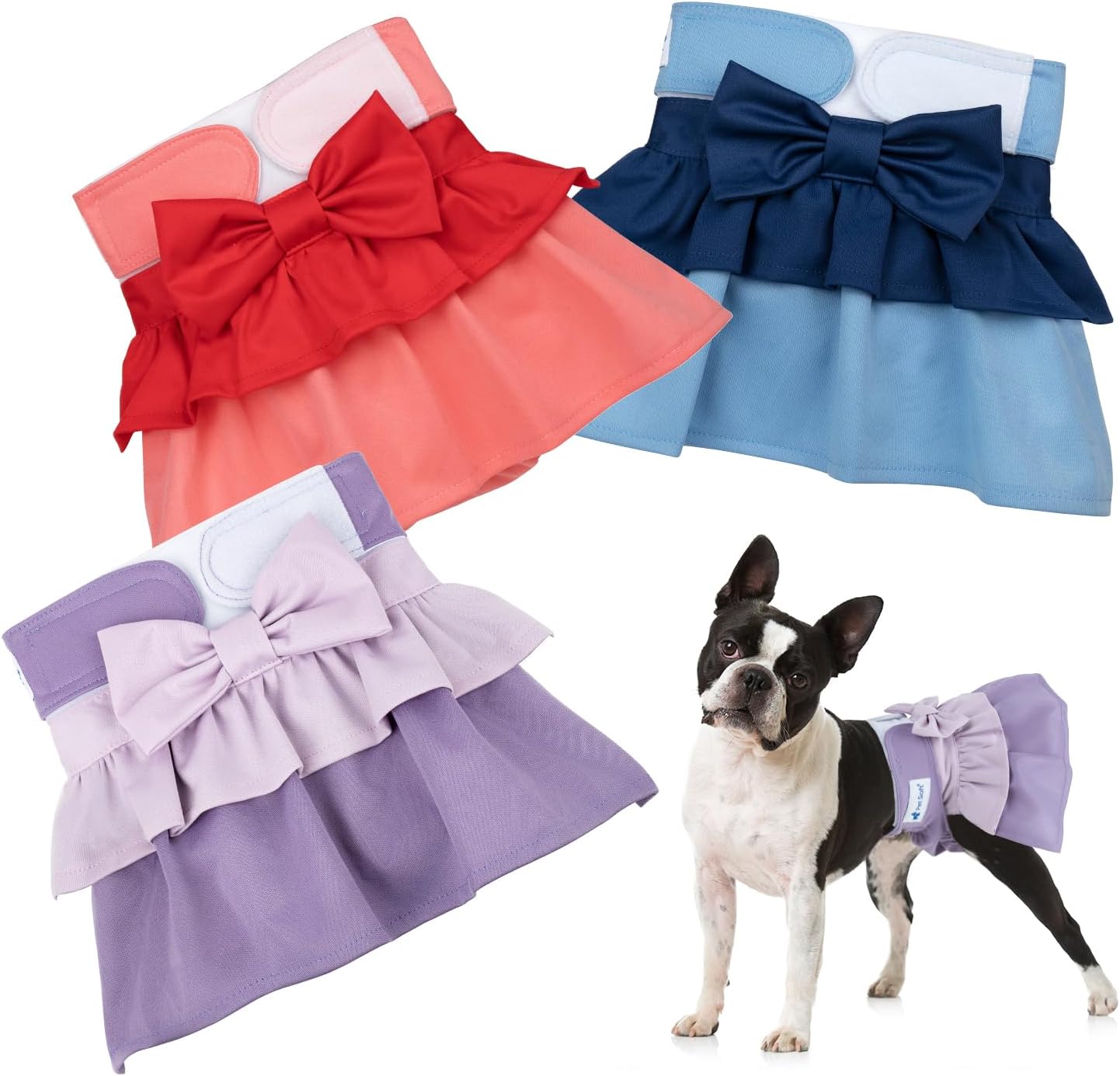 Pet Soft Female Dog Diapers - 3 Pack Washable Dress-Style Dog Diapers Female for Girl Dogs in Heat - Reusable Doggy Period Panties Puppy Diaper (Classic, L)