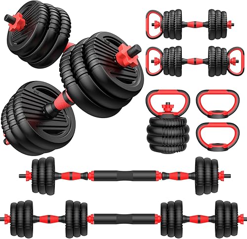Adjustable dumbbell set, 20355570lbs Free Weights set with upgraded nut, 4 in 1 Weight Set Used as Kettlebells, Barbell, Push up Stand, Fitness