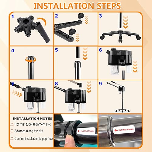 Miniatura 7 de Vaporizador facial profesional con ozono y niebla fría y caliente, vaporizador esteticista sobre ruedas, humidificador facial para limpieza profunda