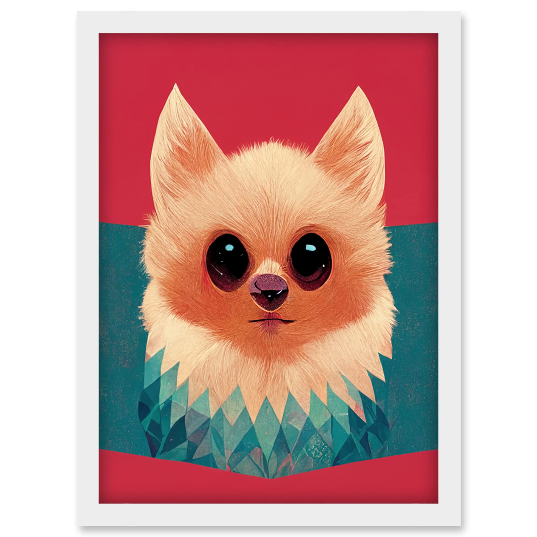 Doppelganger33 LTD Cute Geometric Pomeranian Dog Illustration Artwork Framed Wall Art Print A4
