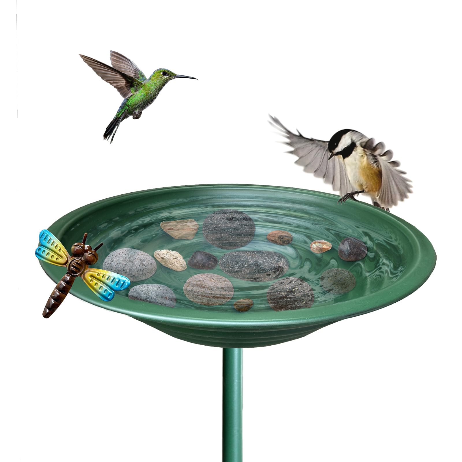 TIANCENTRAL H Bird Bath for Outdoors 13Inch Freestanding Metal Birdbaths Bowl, Dark Green Birdfeeder Detachable Decoration with Metal Stake Stand for Outdoors Backyard Birding 37 Inch Height