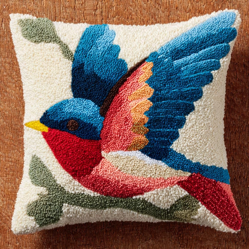 Taxpy DIY Latch Hooking Pillow Kits, Animals Birds Pillow Cover Preprinted Throw Pillow Needlework Crochet Yarns Latch Hook Cushion Making17x17inch