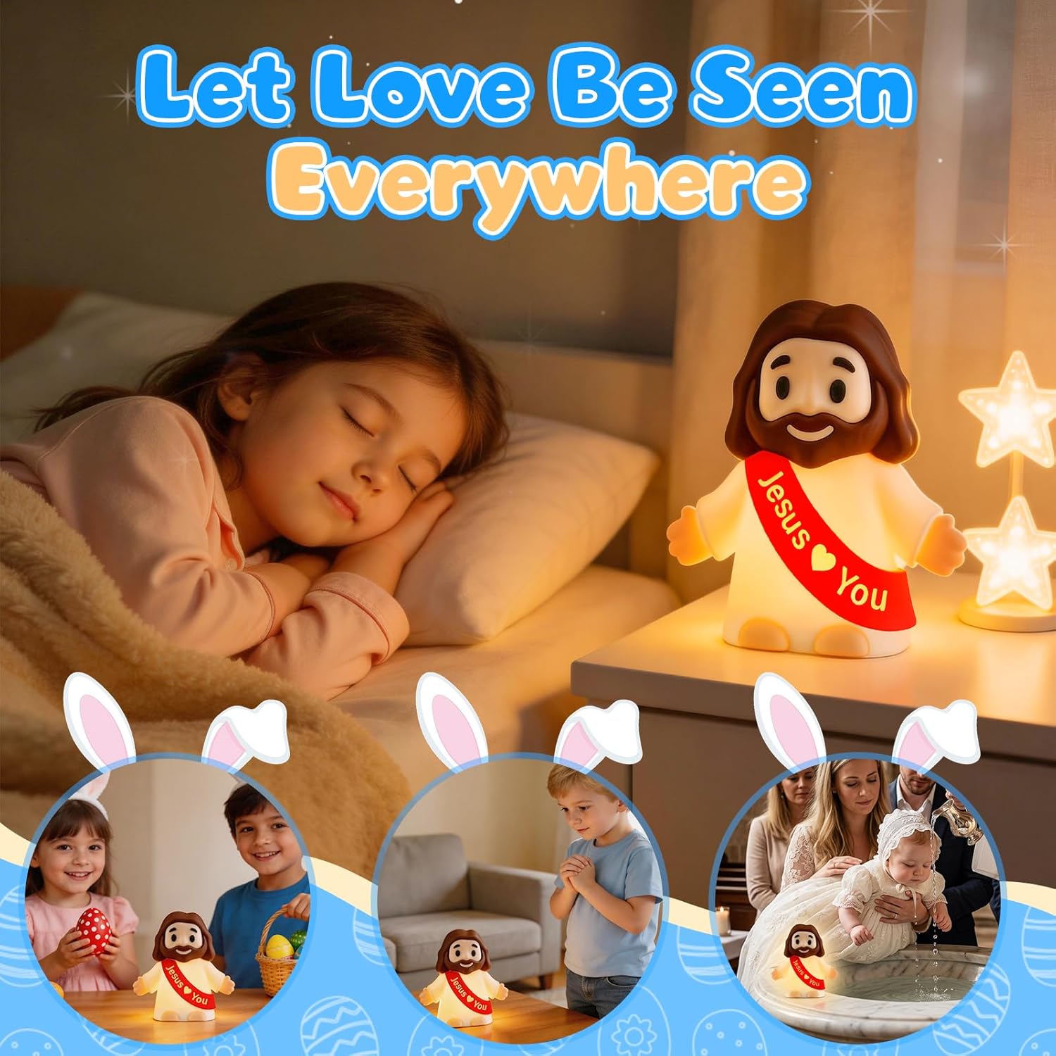 Jesus Night Light, Jesus Love You Night Light for Kids, 3-Speed Adjustable Silicone Touch Control Nightlight, Table Lamp for Bedroom, Desktop, Jesus Decor, Easter Decorations, Baptism Presents