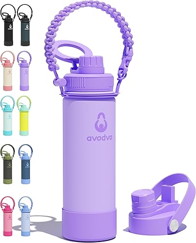 Miniatura 84 de Botella de agua aislada avodvo de 12 onzas con 2 tapas (tapa con popote y boquilla de 2 en 1, tapa magnética), botella de agua para niños con Azul