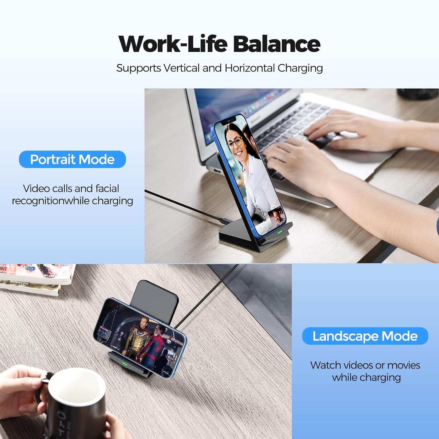 Wireless Charger [2 Pack],15W Fast Wireless Charging Stand,Wireless Charger Compatible with iPhone 15/15 Plus/15 Pro Max/14/13/12 /11Pro Max/XR/XS/X/8 Plus,Galaxy S23/S22/S21/S20 Note 20/10,Google,etc, view 6