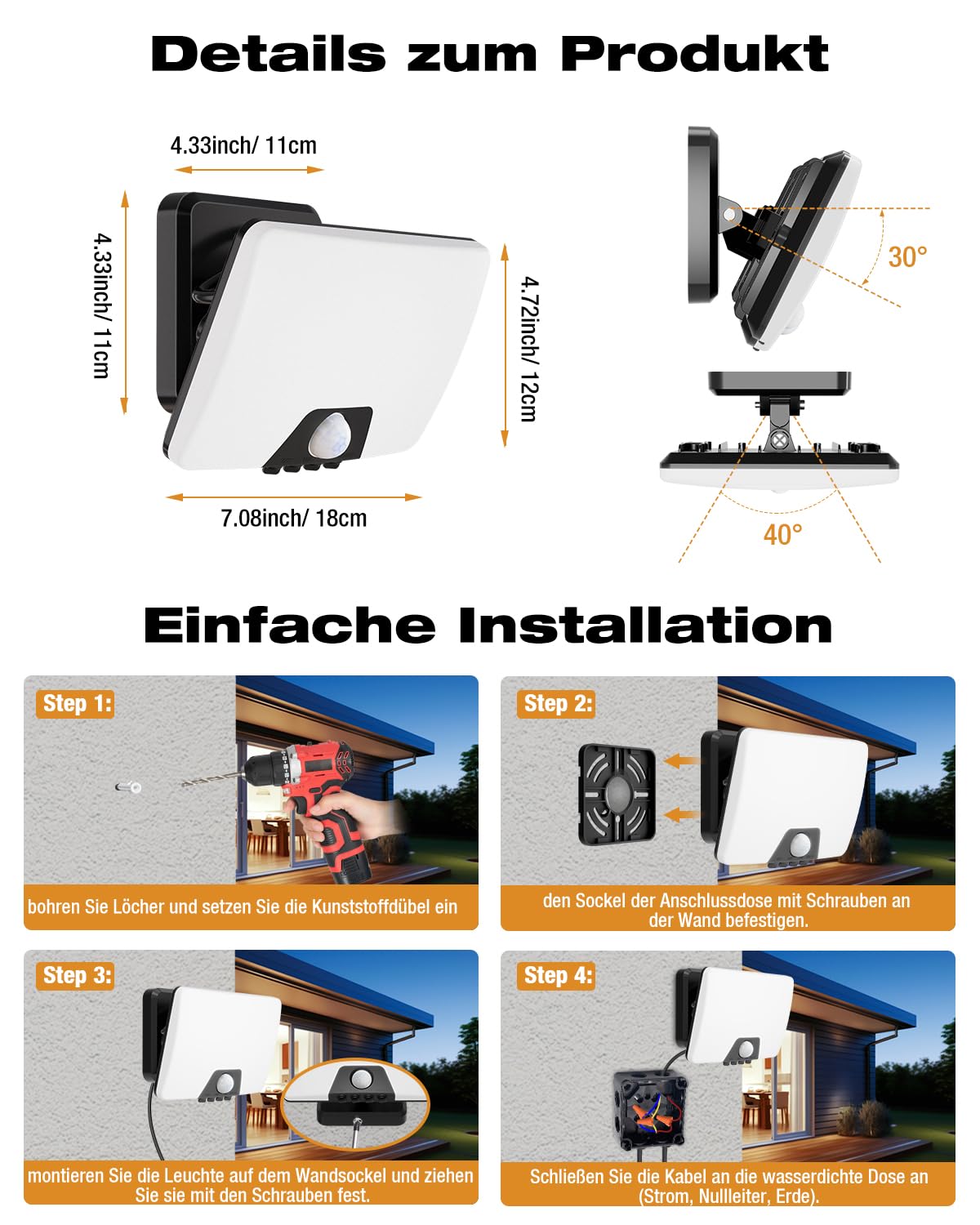 vighep Led Strahler mit Bewegungsmelder Außen, 24W Superhell Scheinwerfer Fluter mit 3 Leuchtmodi, 3000K-6500K 5CCT Aussenlampe, IP65 Wasserdicht Außenleuchte für Garage Hof Garten Innenhöfe(2 Stück)