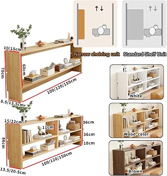 2 Tier Sofa Table, Table with Storage, Behind Couch Table, Wooden Narrow Sofa Table, Anti-tipping Device, for Living Room, Foyer,Brown,150x15x69cm
