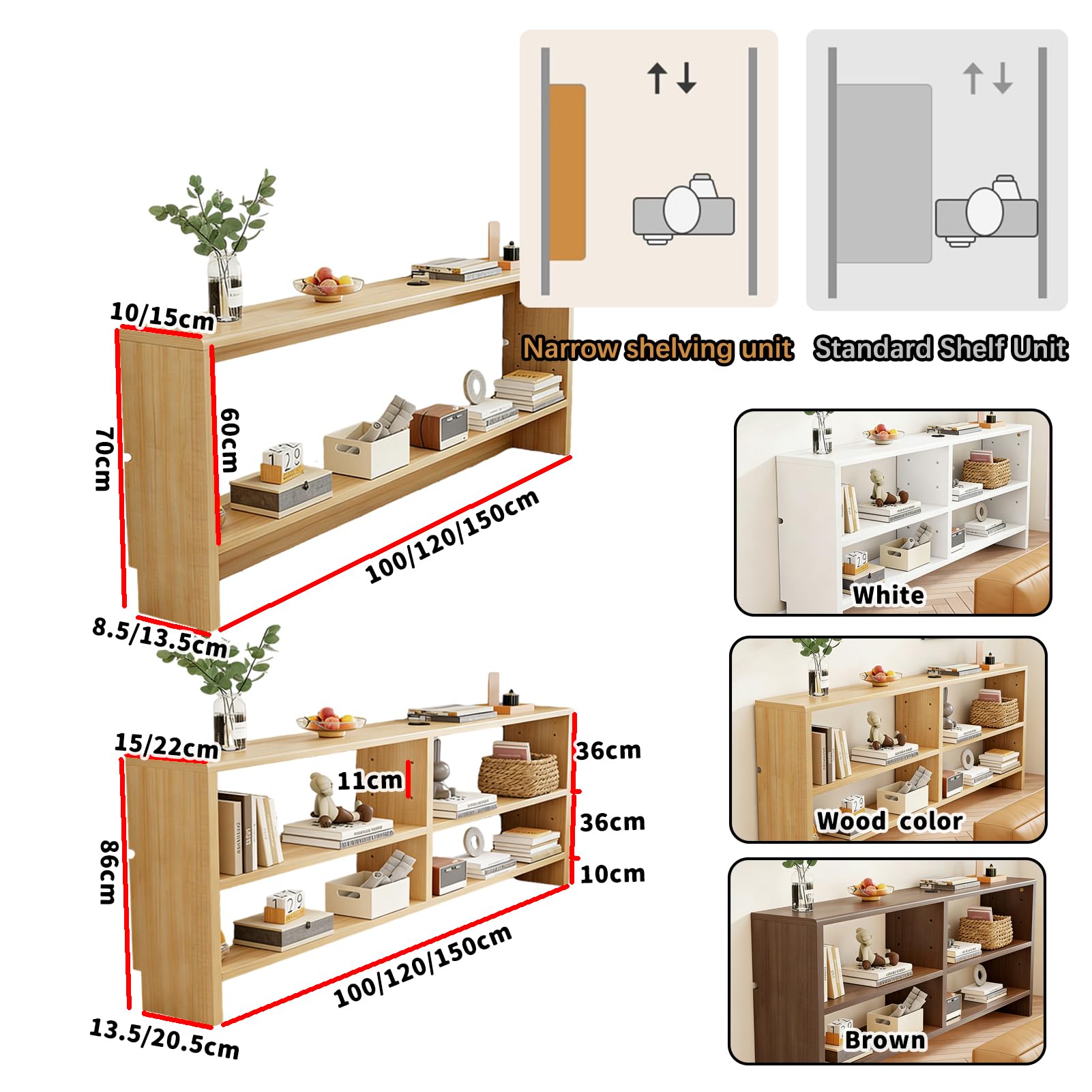 Tavolo consolle rustico con 2 livelli, ripiani regolabili, tavolo da corridoio in legno, tavolo da divano con fori per cavi, 150 x 15 x 69 cm, elegante mobile da ingresso