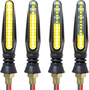 4 PCS Motorcycle Indicators, Flowing Turn Signal Lights - 12V 12 LEDs Motorbike Turning Indicators Amber Sequential Blinkers, Scooters, Quad, Cruiser - Compatible with Harley, Kawasaki, Yamaha, Suzuki