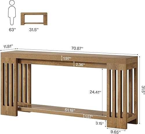 Miniatura 2 de Tribesigns Mesa consola de granja, mesa de sofá de 70.9 pulgadas detrás del sofá con patas verticales a rayas, muebles de entrada de 2 niveles para
