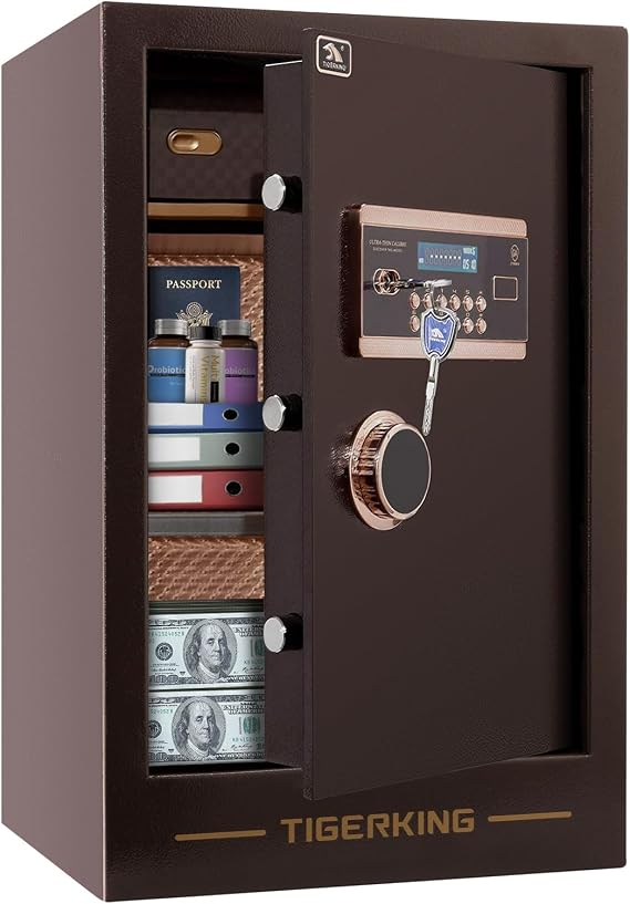 TIGERKING 3.47 Cuft Large Heavy Duty Safe Box for Home Office Business | Digital Security Home Safe with Combination Lock Built-in Lockable Box, Dual Alarm System Safes, Antique Brass