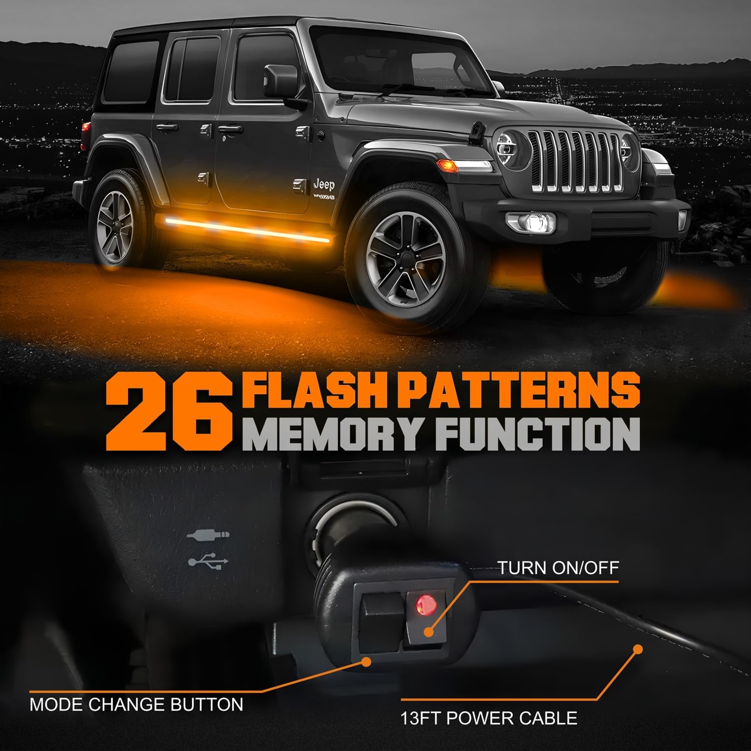 2PCS 70 inch Truck Emergency Strobe Lights Strip 864 LED Running Board Lights Bar Waterproof Flexible Flashing Warning Safety Light for Trucks Construction Vehicles Pickup SUV (Amber White)