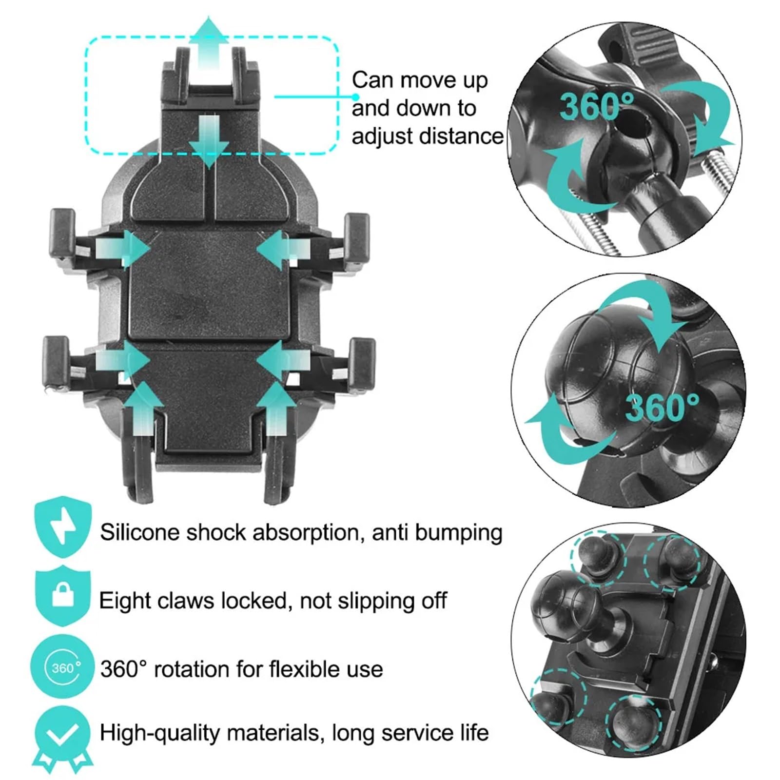 Support Navigation GPS pour Moto Support Réglable pour Téléphone Portable Et GPS pour Moto Scooter Vélo Électrique Miroir Guidon Antichute 4.7 À 7 Pouces Support Téléphone(Mirror Install)