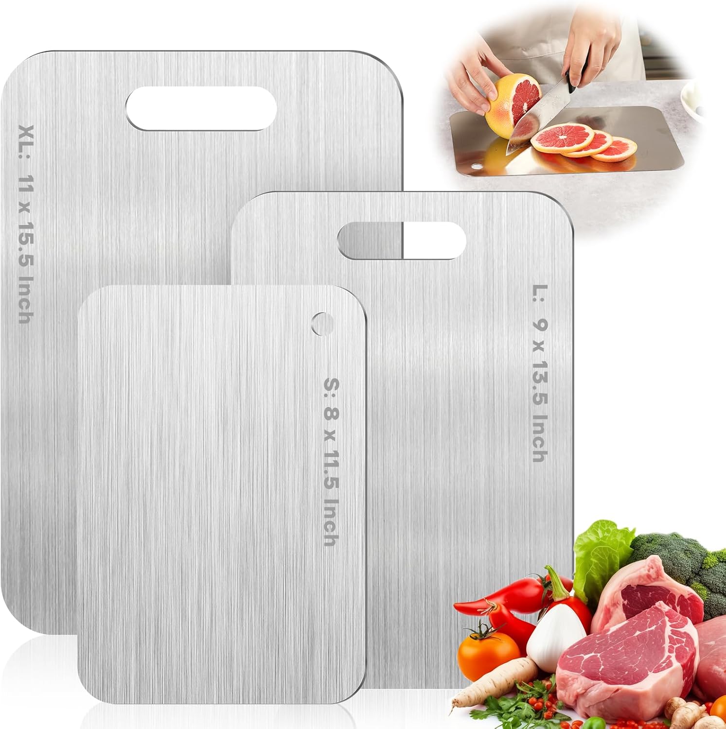 Katuchef Titanium Cutting Boards for Kitchen 100% Pure Ti Katu chef Titanium Cutting Board set Double Sided Non Toxic Titanware Chopping Board,Durable Dishwasher Safe Cutting Boards(1PC-L-9x13.5In) L-1PC