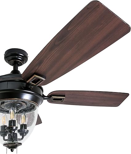 Miniatura 9 de Ventiladores de techo Honeywell 50615-01. Glencrest 52 pulgadas para interiores y exteriores, bombillas LED Edison, clasificación de humedad ETL,