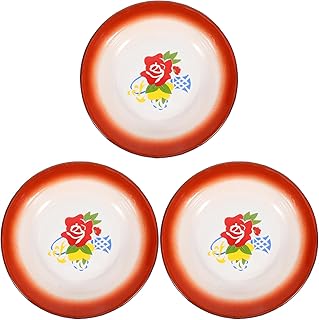 3Pcs Vintage Enamel Plates Set - Multifunctional Round Serving Tray for Fruits Snacks and Desserts - Random Floral Patterns for Home Kitchen and Camping