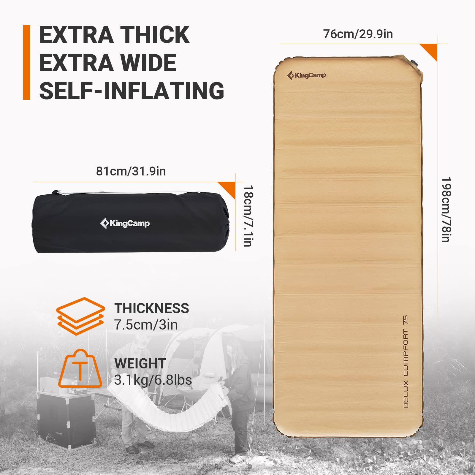 KingCamp Self Inflating Air Mattress, R 6.5 Foam Sleeping Pad for Single Adult 3