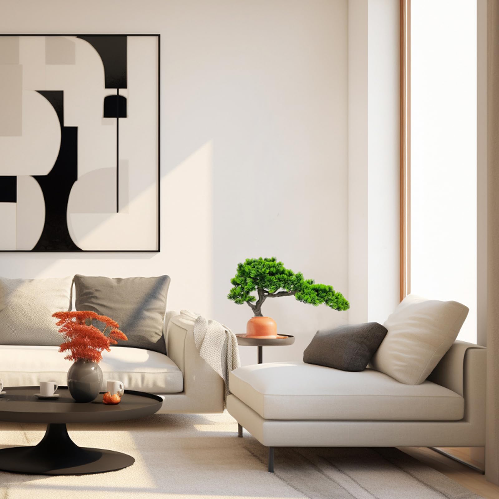 VIGGDA 3ft（36in） Artificial Bonsai Tree Juniper Faux Plants Indoor Big Fake Plants Decor with Ceramic Pots for Home Table Office Desk Shelf Bedroom Living Room Decorations (Green): Green 15in