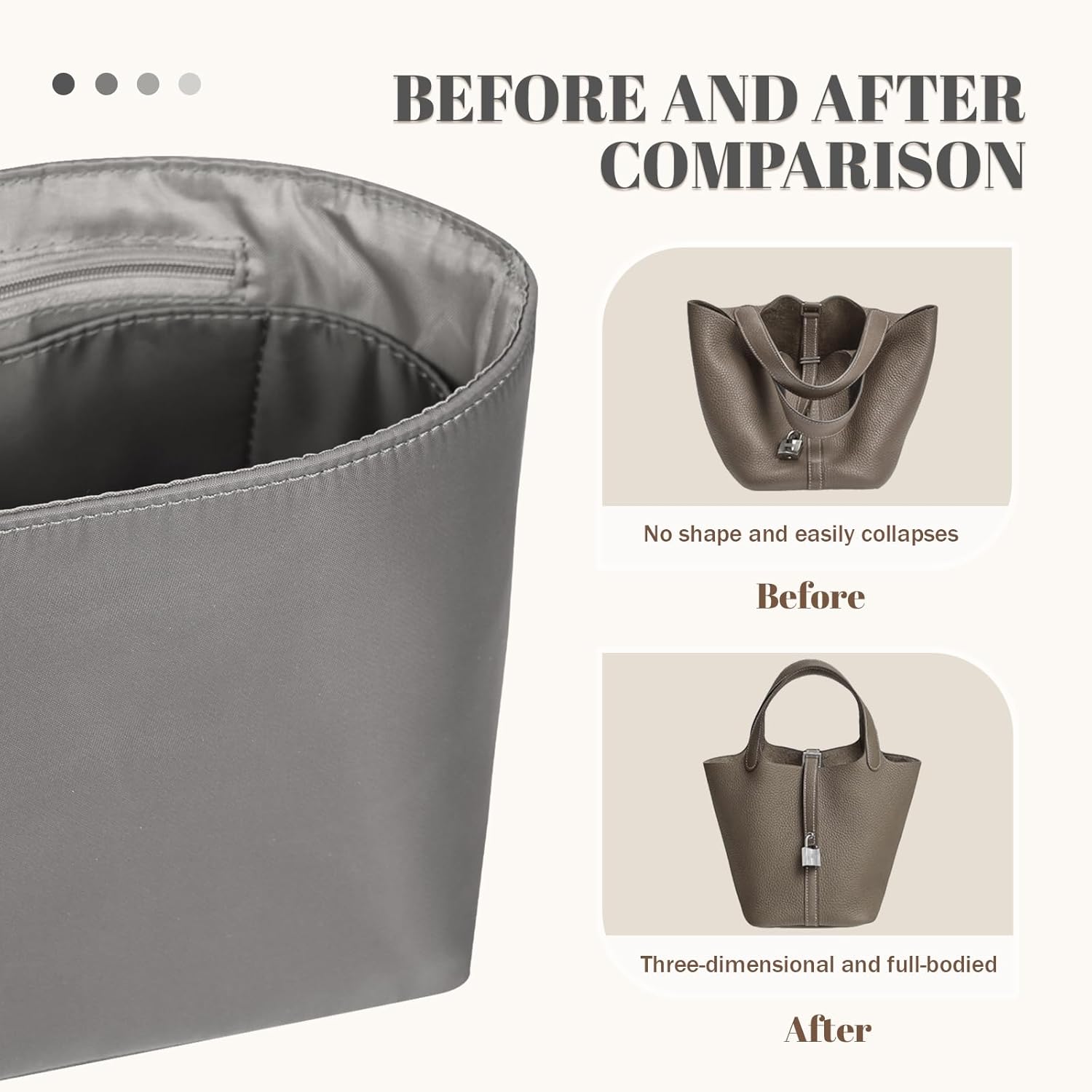 Purse Organizer Insert Fit for Picotin 18/22, Luxury Silky Purse Organizer Bag Insert for Picotin Bags(Gray, PC18)