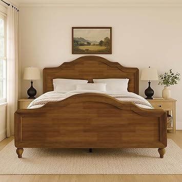 HOME DESIGN Hinton Twin Platform Bed Frame with Arched Headboard and Footboard, Solid Wood, Easy Assembly, Brown