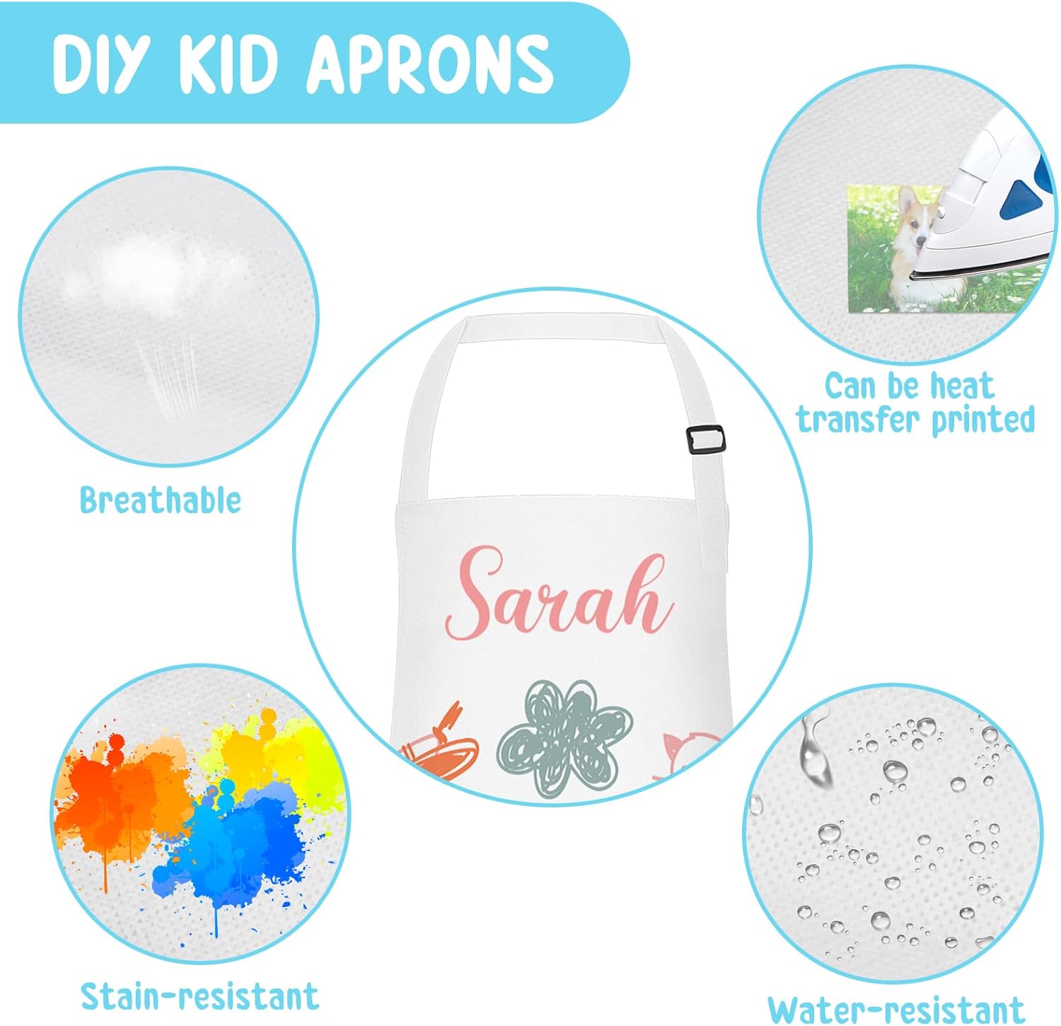 Morcheiong 6/12/24 Pack Adjustable Kid Apron Children Apron with Colored Pen and Craft Template Children Painting Apron-White