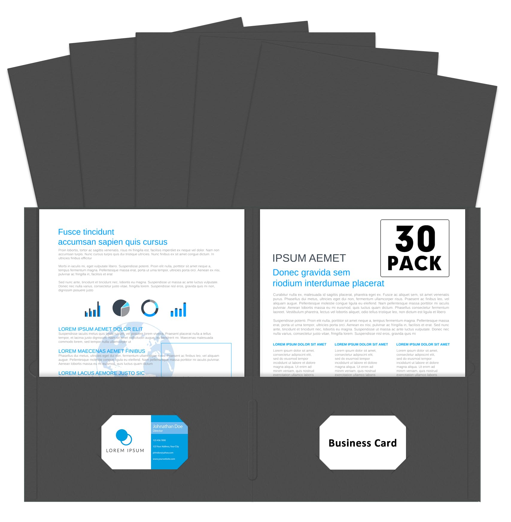 Two Pocket Folders, PANDRI 30 Pack 2 Pocket Folders, Letter Size Paper File Folder for School Office Home Business, Black