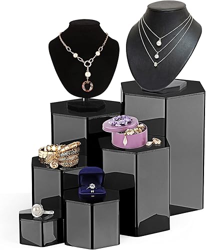 Miniatura 4 de Elevadores hexagonales de exhibición de joyas, soportes elevadores hexagonales de acrílico, soporte de exhibición de joyas acrílicas para