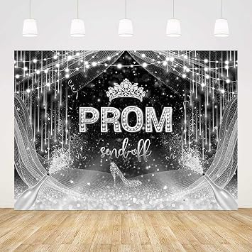 AIBIIN 7x5ft Prom 2026 Backdrop Silver and Black Prom Send Off Photography Background Silver Glitter Champagne Congrats Graduation 2026 Party Decorations Banner Photo Studio Props