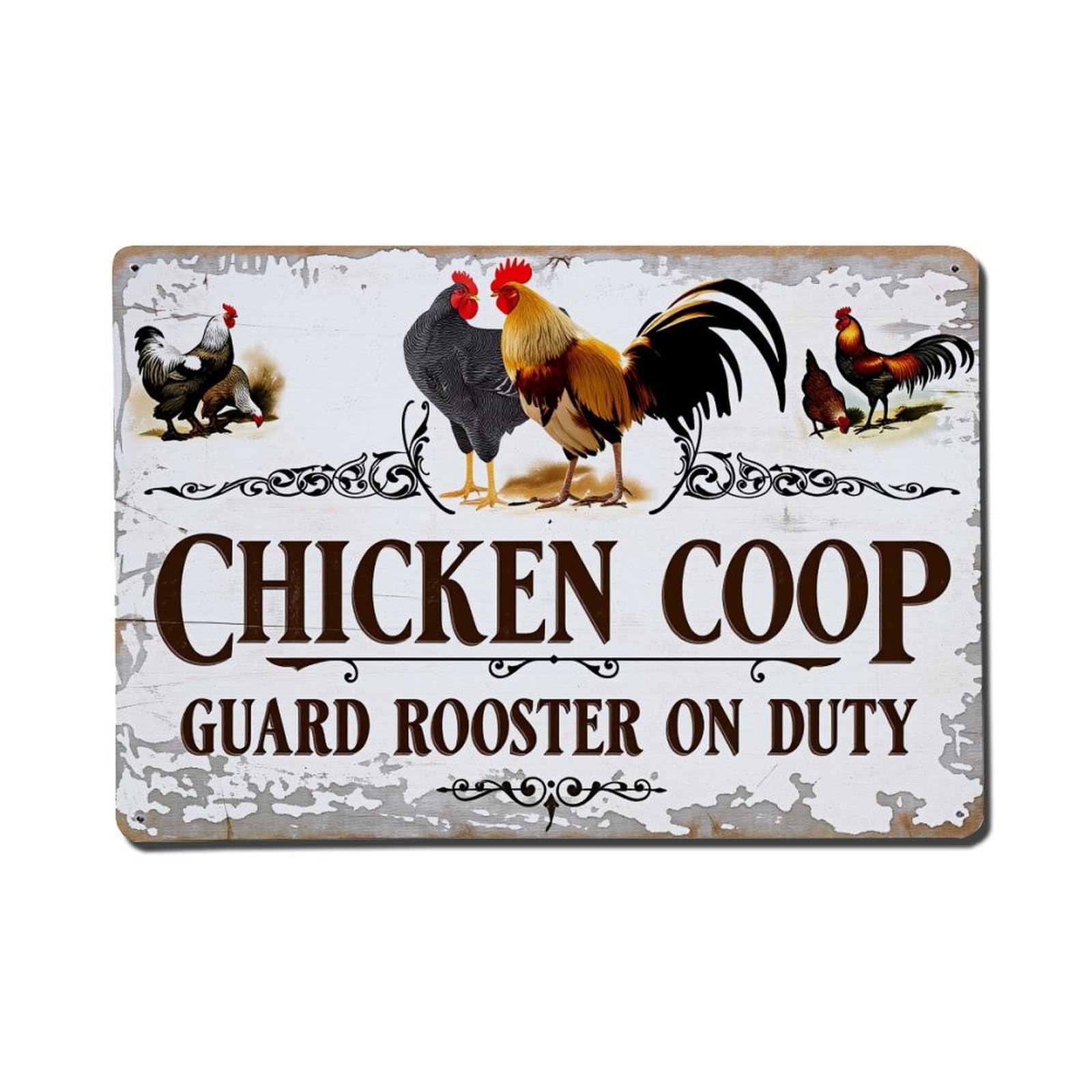 Enderetf Vintage Chicken Coop Guard Rooster On Duty Tin Sign Metal Poster, Home Bar Garage Man Cave Cafe Indoor & Outdoor Wall Decoration 8X12inches