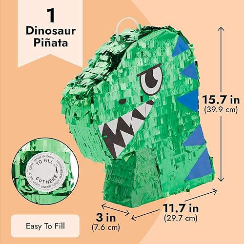 Miniatura 3 de Piñata de dinosaurio para cumpleaños de niños, suministros de fiesta temática de T-Rex, decoraciones de dinosaurios de aluminio verde (pequeño, 11.7
