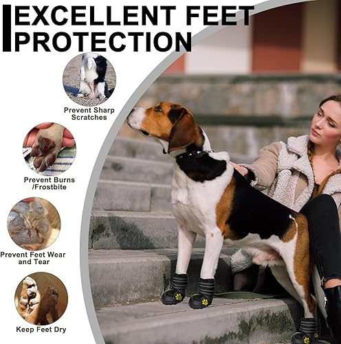 Miniatura 7 de EXPAWLORER botas a prueba de agua, para perro, antiderrapantes, refractantes, botines de mascotas para perros medianos, perros grandes, negro, 4