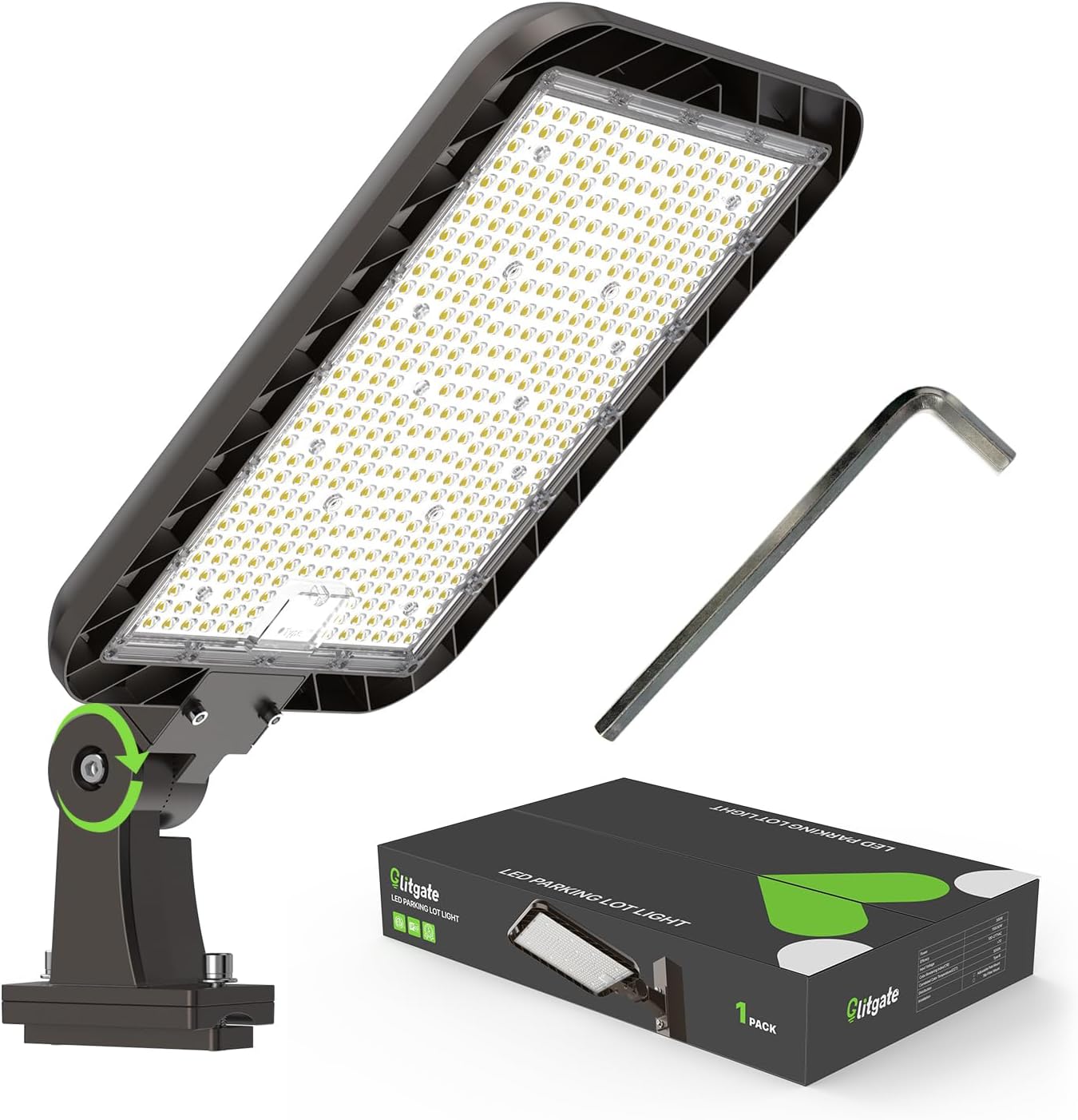 Glitgate Led Parking Lot Light 400W Arm Mount 60000LM Outdoor Flood Pole Lights with Dusk to Dawn Photocell 150LM/W 5000K Shoebox Light 100-277V IP65 Waterproof Commercial Area Lighting ETL Listed