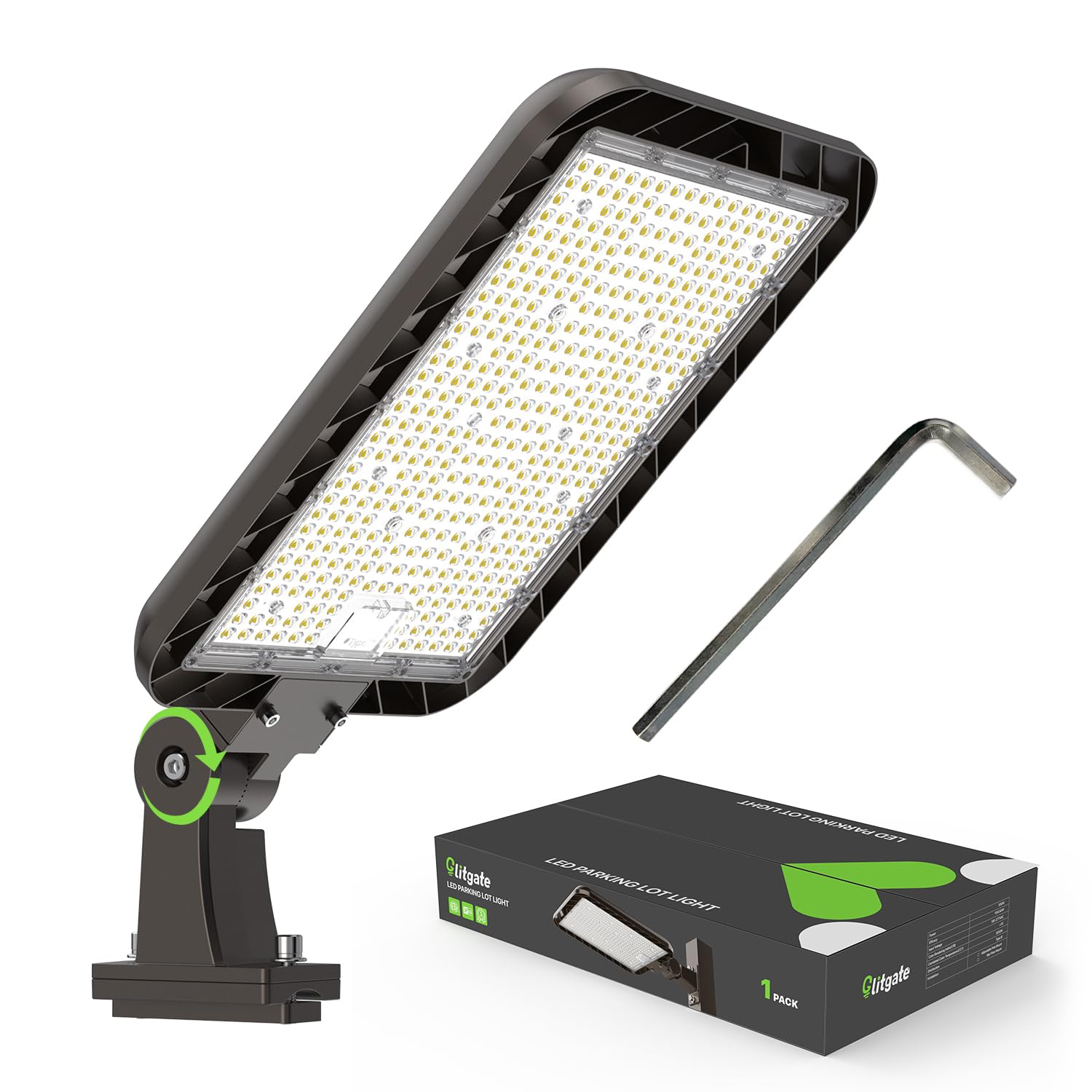 Glitgate 400W LED Parking Lot Light 60,000LM Ajustbale Arm Mount ETL Listed