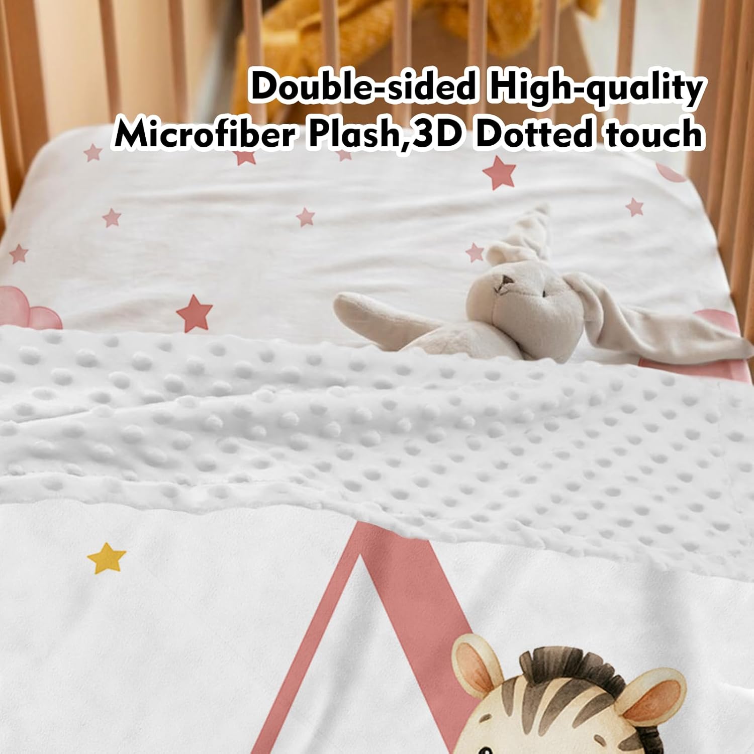 Personalized Crib Bedding Set for Baby Girls, Custom Name Nursery Bedding 4 Pcs Set - Baby Blanket, Fitted Sheet, Room Rug & Wall Art, Pink Zebra Theme Crib Set for Nursery Decor