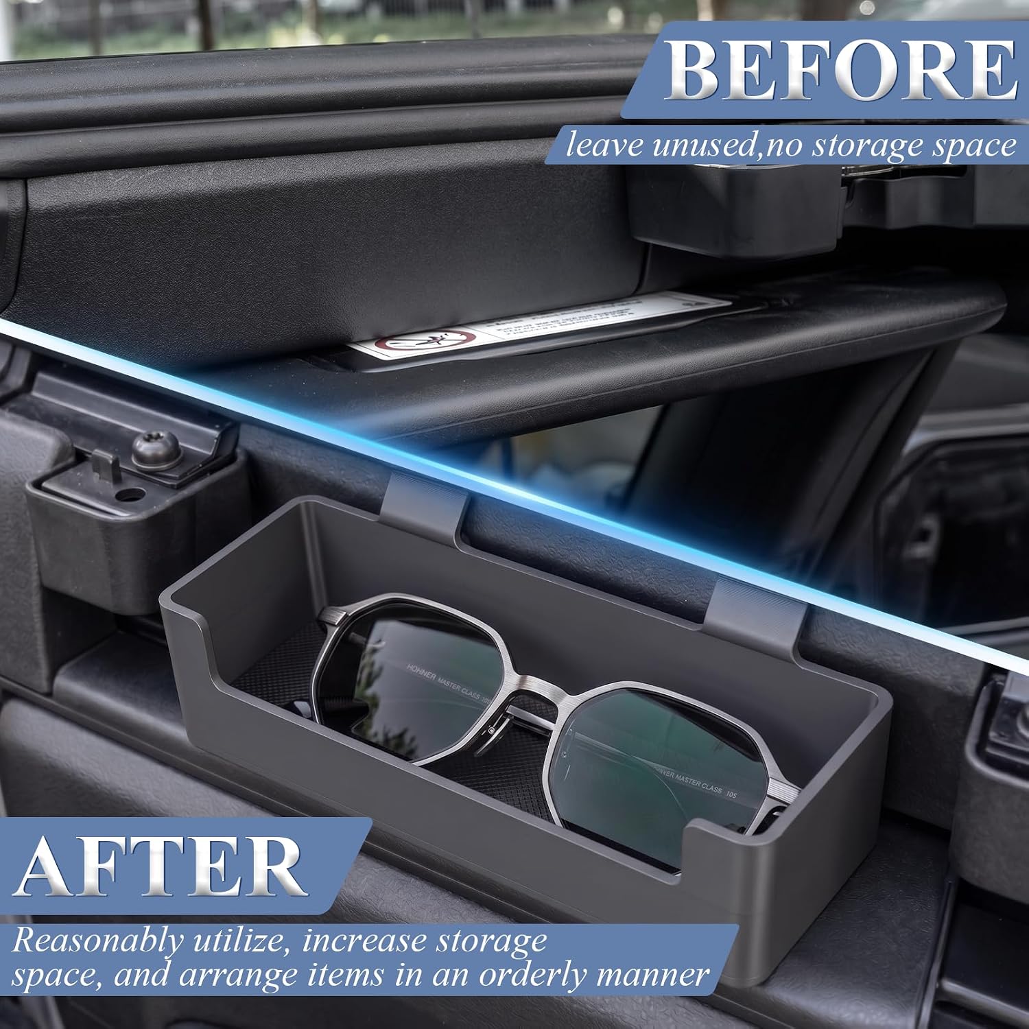 Sun Visor Sunglass Holder Compatible with 2021-2026 Ford Bronco 2/4 Door, Upgrade Deep Storage Design, Glasses Box Card Storage Organizer with Pry Bar Tool, Interior Accessories (Not for Bronco Sport)
