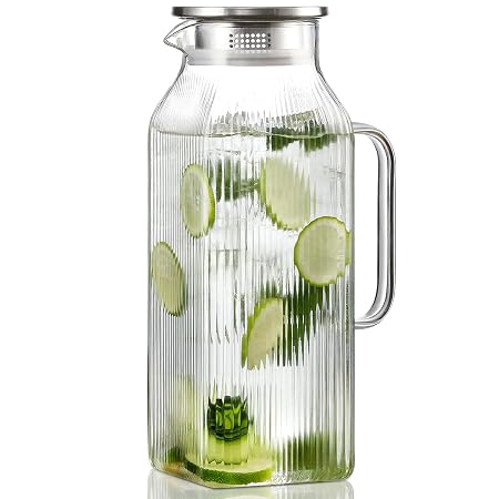 Snuvid Square Glass Pitcher, 2 L, Striped