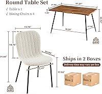 Vista 2 de Juego de 4 mesas de comedor para 4 personas con sillas blancas Boucle, mesa de centro rectangular moderna de mediados de siglo, mesa de cocina