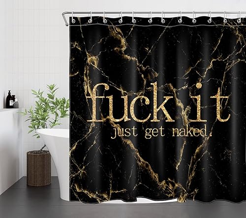Miniatura 10 de Black and Gold Marble Shower Curtain Decor, Funny Quotes Fuck It Get Naked Marble Abstract Art Shower Curtain for Bathroom 60X72 inch Polyester