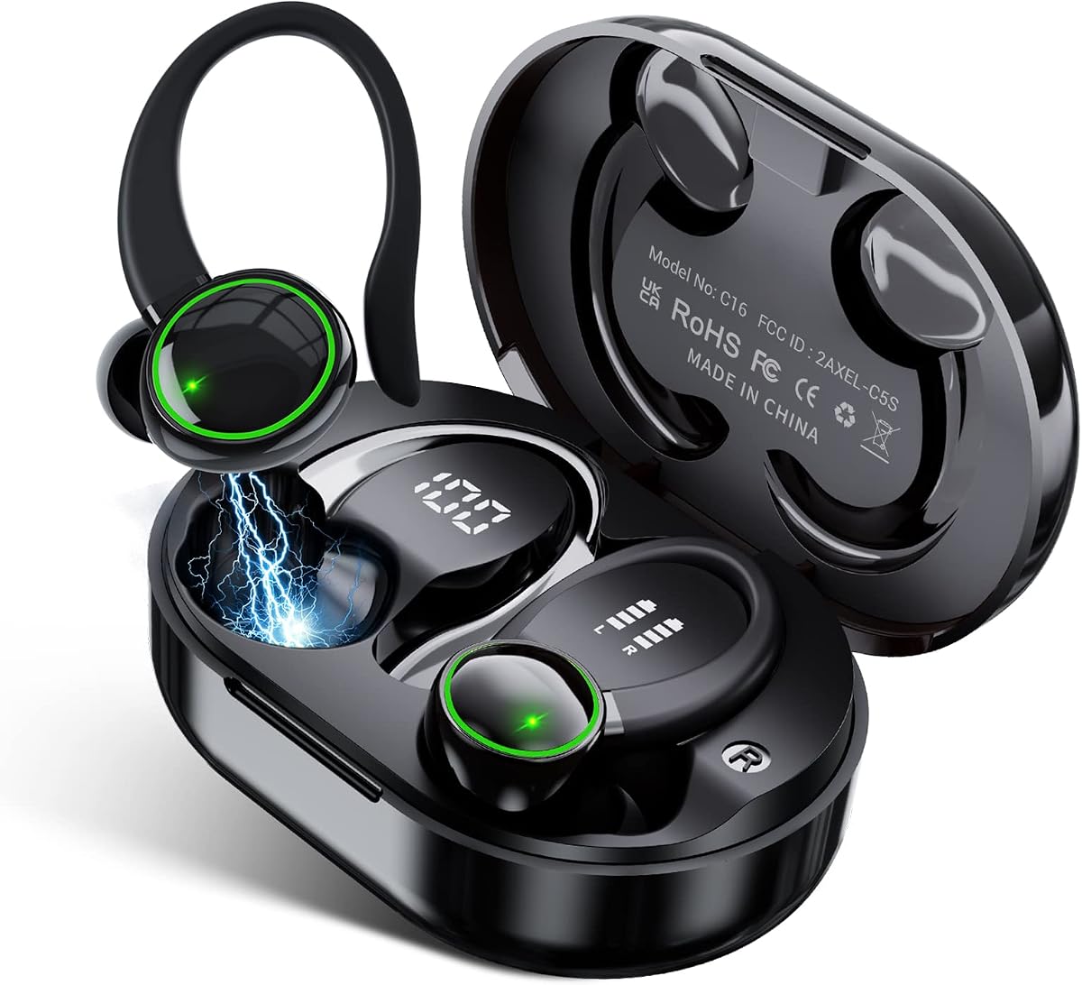 para Google Pixel 6a Bluetooth 5.3 Auriculares 3D estéreo con Earhook, 40H Control táctil sobre los auriculares, auriculares IP7 impermeables Micrófono incorporado para correr Entrenamiento Deporte