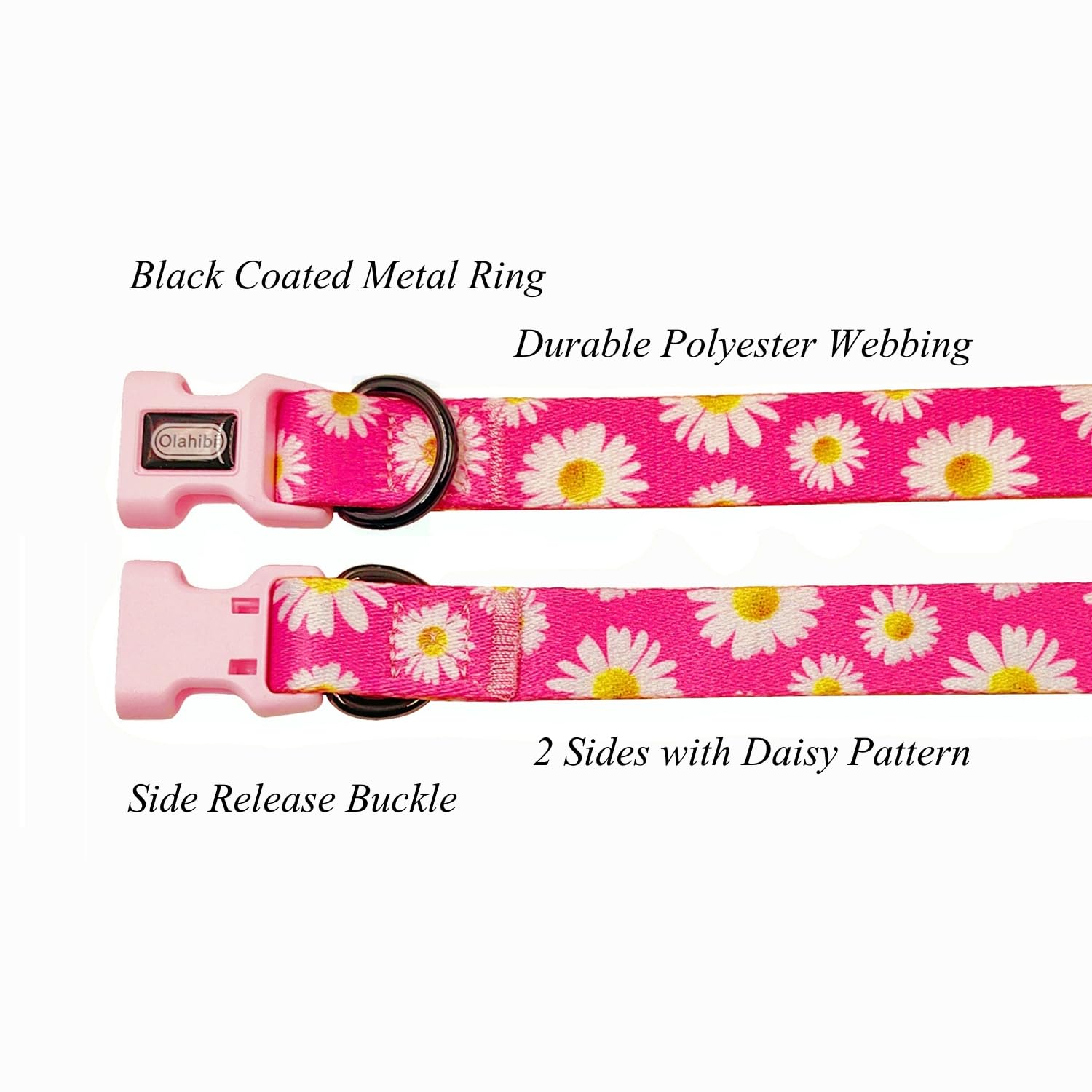 Dog Collar and Leash Set, Cute Pink Daisy Pattern, Polyester Material, 5ft Leash, for Small Dogs.(S, Daisy Set)