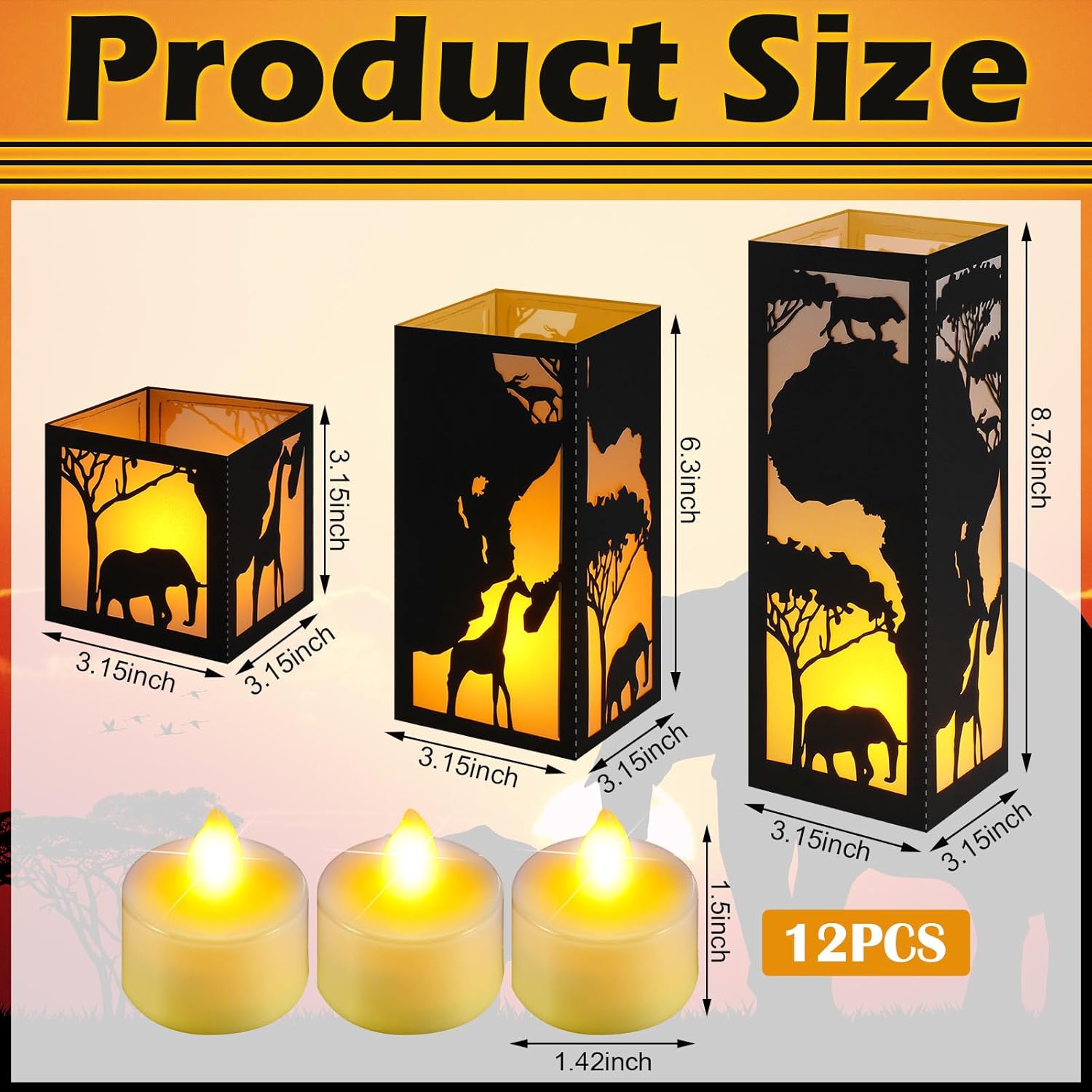 Rossesay 12 Pcs African Safari Centerpieces for Table 3 Size Africa Map Paper Lantern Boxes Table Ideas Decorations for African Safari Tropical Forest Jungle Themed Birthday Baby Shower Decor