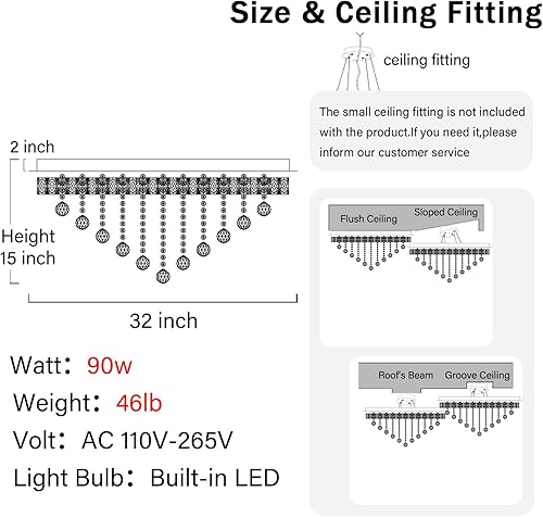 Miniatura 5 de Lámparas de cristal modernas de 324 pulgadas de diámetro para comedor, lámpara de gota de lluvia plateada, lámparas de montaje empotrado para sala