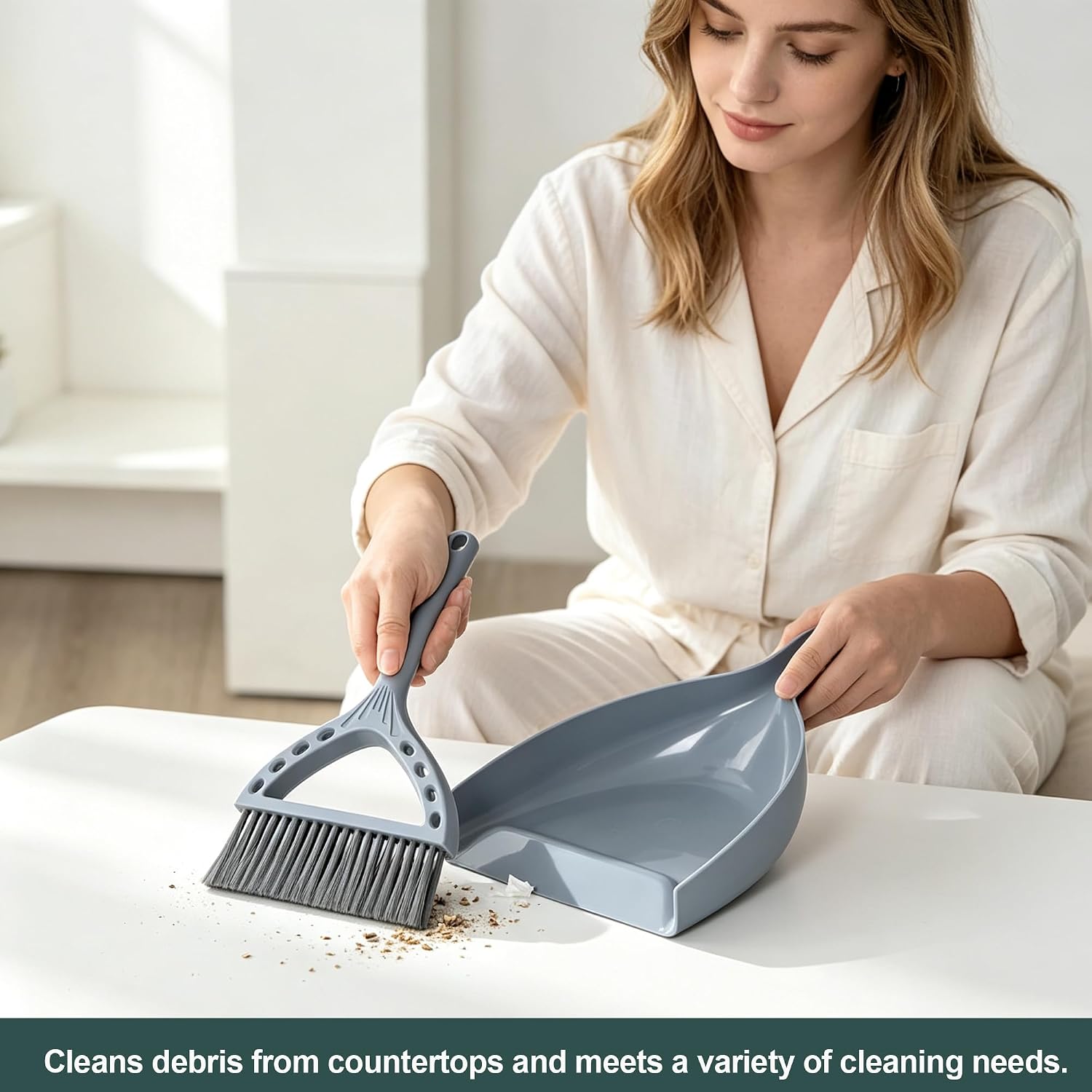 Mini Broom and Dustpan Set Small Hand Broom with Dust Pan and Brush Gray