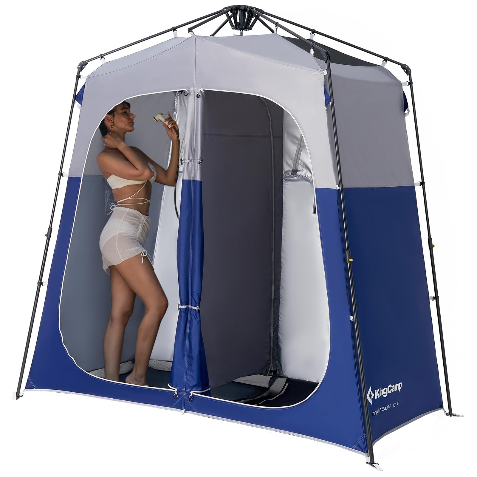KingCamp Instant Shower Tent, Portable Superior Stable Privacy Shelter, 2 Large Rooms Outdoor Toilet Tent with Floor for Beach, Camping & Hiking, Setup in Under 60s